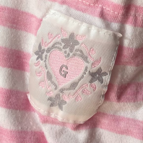 Vintage Gitano Pink & White Striped Short Sleeve Mock T-Neck T-Shirt - Picture 2 of 10